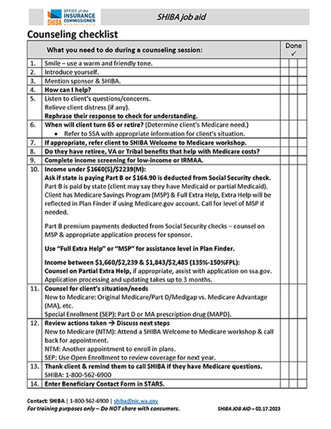 Picture of counseling checklist document