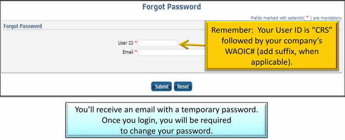Forgot password screen to type in User ID and Email address