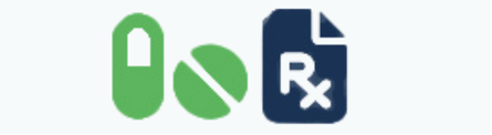 Green pills and dark blue prescription infographics