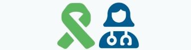 Green mental health ribbon, blue female doctor