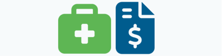 Green health kit icon next to blue money bill icon